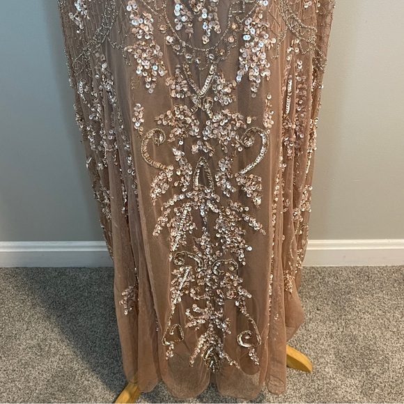 Pisarro Nights Beaded Mesh Midi Cocktail Dress Nude - Picture 4 of 9